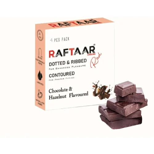 Raftaar Dotted & Ribbed Contoured Chocolate & Hazelnut Flavoured Condoms (4pcs, Pack of 6)