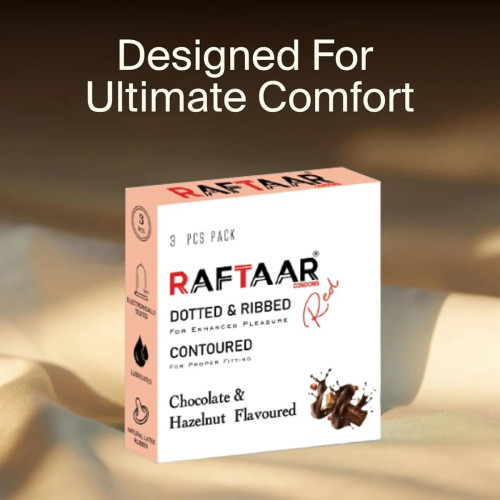 Raftaar Dotted & Ribbed Contoured Chocolate & Hazelnut Flavoured Condoms (4pcs, Pack of 6)