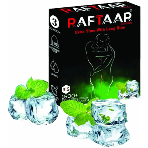 Raftaar Extra Time With Long Ride 1500+ Extra Dots Coolmint Flavoured Condoms (3pcs, Pack of 3)