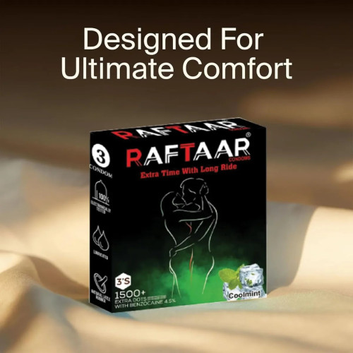 Raftaar Extra Time With Long Ride 1500+ Extra Dots Coolmint Flavoured Condoms (3pcs, Pack of 4)