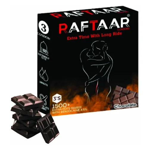 Raftaar Extra Time With Long Ride 1500+ Extra Dots Chocolate Flavoured Condoms (3pcs, Pack of 3)