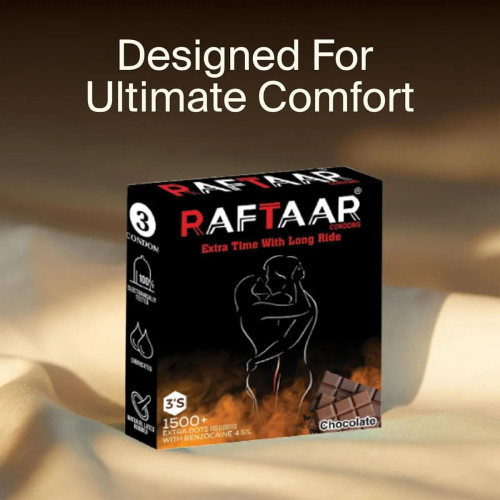 Raftaar Extra Time With Long Ride 1500+ Extra Dots Chocolate Flavoured Condoms (3pcs, Pack of 6)