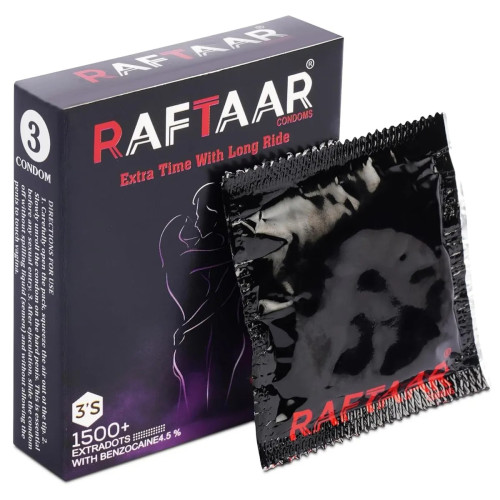 Raftaar Extra Time With Long Ride 1500+ Extra Dots Mix Fruit Flavoured Condoms (3pcs, Pack of 4)