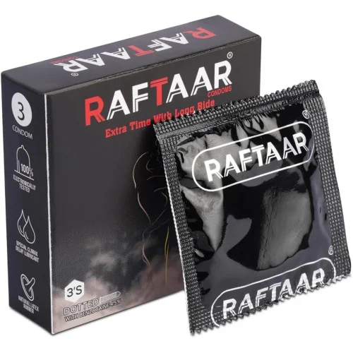Raftaar Extra Time With Long Ride 1500+ Extra Dots Vanilla Flavoured Condoms (3pcs, Pack of 3)