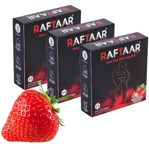 Raftaar Extra Time With Long Ride Dotted Strawberry Flavoured (3pcs, Pack of 3)