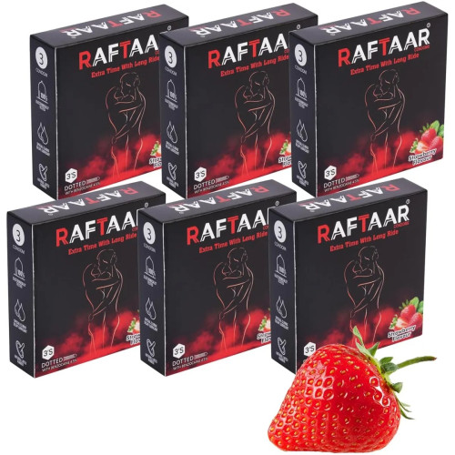 Raftaar Extra Time With Long Ride Dotted Strawberry Flavoured (3pcs, Pack of 6)