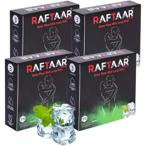 Raftaar Extra Time With Long Ride Dotted Coolmint Flavoured (3pcs, Pack of 4)