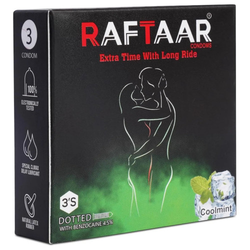 Raftaar Extra Time With Long Ride Dotted Coolmint Flavoured (3pcs, Pack of 4)