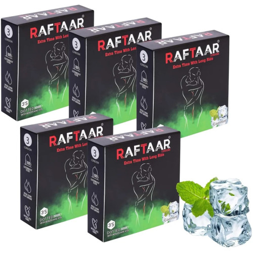Raftaar Extra Time With Long Ride Dotted Coolmint Flavoured (3pcs, Pack of 5)