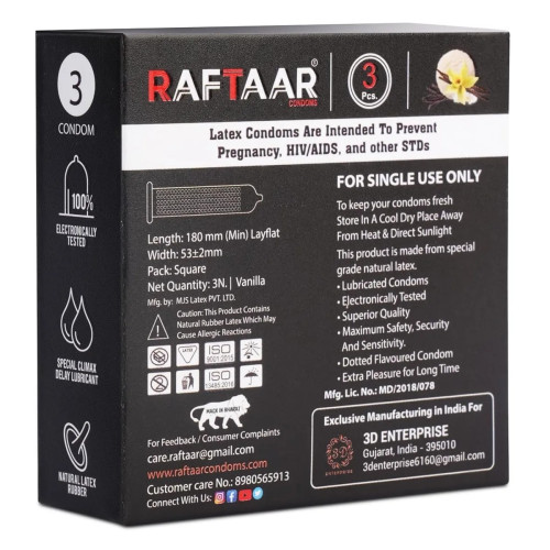 Raftaar Extra Time With Long Ride Dotted Vanilla Flavoured (3pcs, Pack of 5)