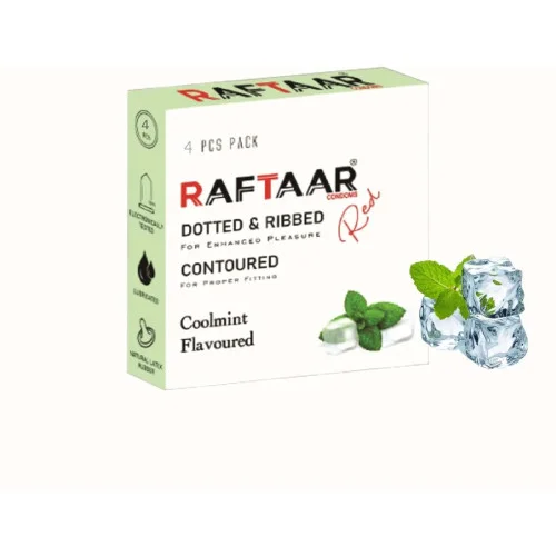 Raftaar Dotted & Ribbed Contoured Strawberry & Vanilla + Coolmint Flavoured Condoms (Coolmint 2 Box Each 4Pcs + Strawberry 1 Box 4Pcs) (1Pack)