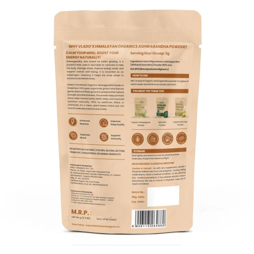 Vlado's Himalayan Organics Organic Ashwagandha Powder (100g)