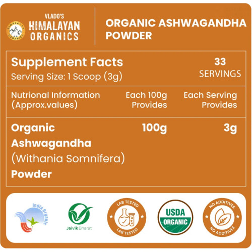 Vlado's Himalayan Organics Organic Ashwagandha Powder (100g)