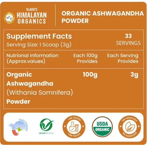Vlado's Himalayan Organics Organic Ashwagandha Powder (100g)