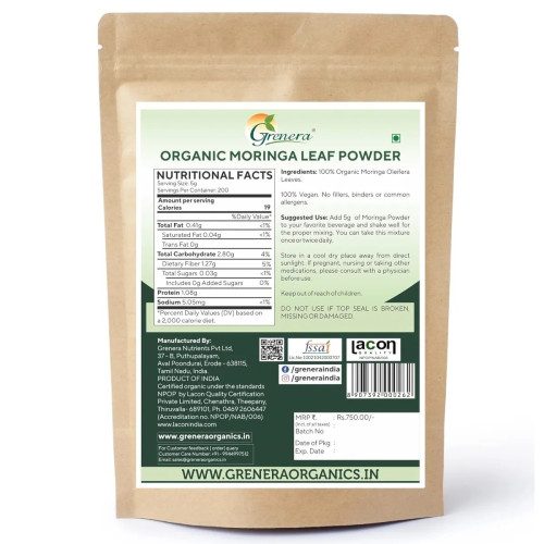 Grenera Organic Moringa Leaf Powder (1000g)
