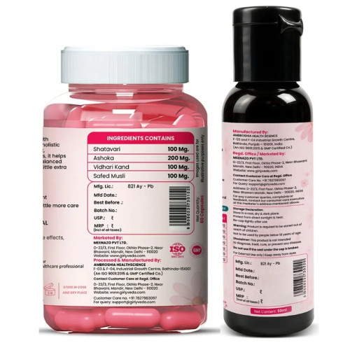 Girlyveda B Growth  Capsules + B Growth Massage Oil (60cap + 50ml Oil) (1Pack)