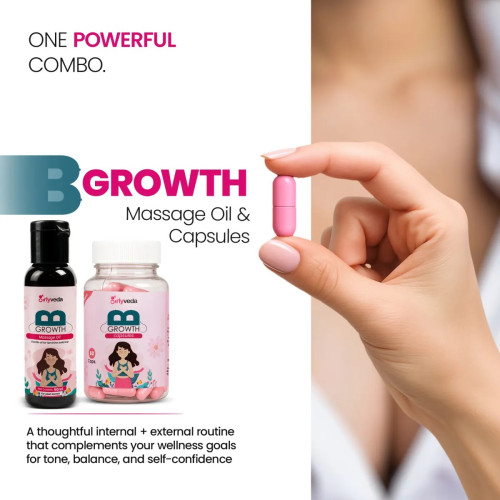 Girlyveda B Growth  Capsules + B Growth Massage Oil (60cap + 50ml Oil) (1Pack)