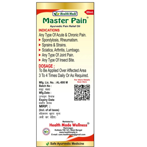 Health Made Master Pain Ayurvedic Pain Relief Oil (60ml, Pack of 4)