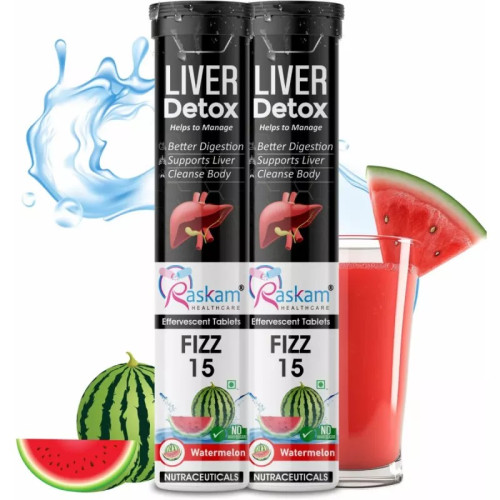 Raskam Liver Detox Watermelon Flavor Effervescent  Tablets (15 Tablets, Pack of 2)