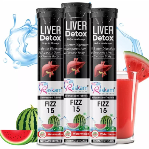 Raskam Liver Detox Watermelon Flavor Effervescent  Tablets (15 Tablets, Pack of 3)
