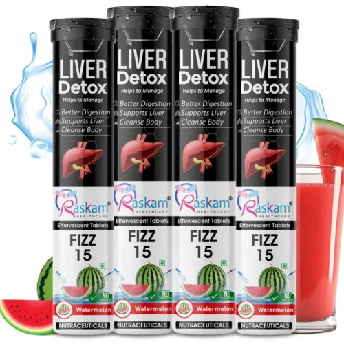 Raskam Liver Detox Watermelon Flavor Effervescent  Tablets (15 Tablets, Pack of 4)