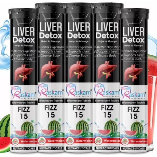Raskam Liver Detox Watermelon Flavor Effervescent  Tablets (15 Tablets, Pack of 5)