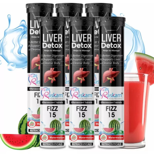 Raskam Liver Detox Watermelon Flavor Effervescent  Tablets (15 Tablets, Pack of 6)