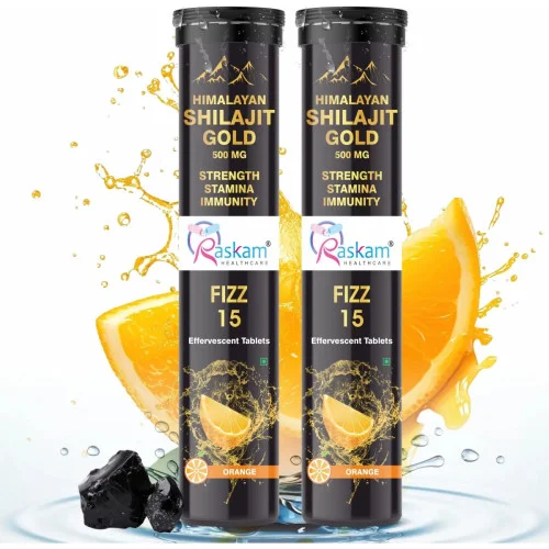 Raskam Himalayan Shilajit Gold 500Mg Orange Flavor Effervescent  Tablets (15 Tablets, Pack of 2)