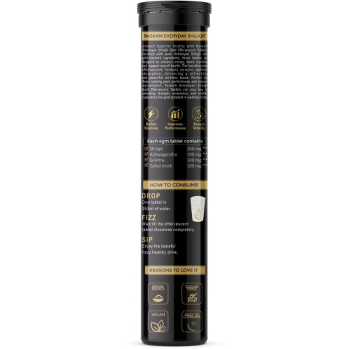 Raskam Himalayan Shilajit Gold 500Mg Orange Flavor Effervescent  Tablets (15 Tablets, Pack of 8)