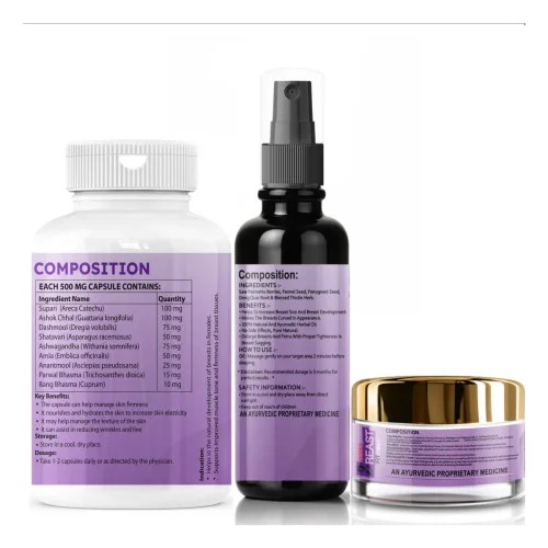 Zenius Breast-Fit  Capsules + Breast-Fit Cream + Breast-Fit Oil (60cap + 50ml Oil + 50g Cream) (1Pack)