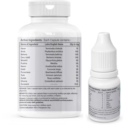 Zenius Eyevitan  Capsules + Eyevitan Drops (60cap + 10ml Drops) (1Pack)