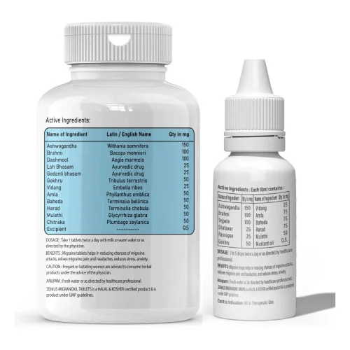 Zenius Migranoxil  Tablets + Migranoxil Drops (60 Tablets + 30ml Drops) (1Pack)