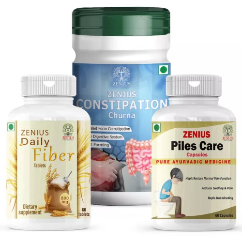 Zenius Daily Fiber  Tablets + Constipation Churna + Piles Care  Capsules (60 Tablets + 100g Churan + 60cap) (1Pack)