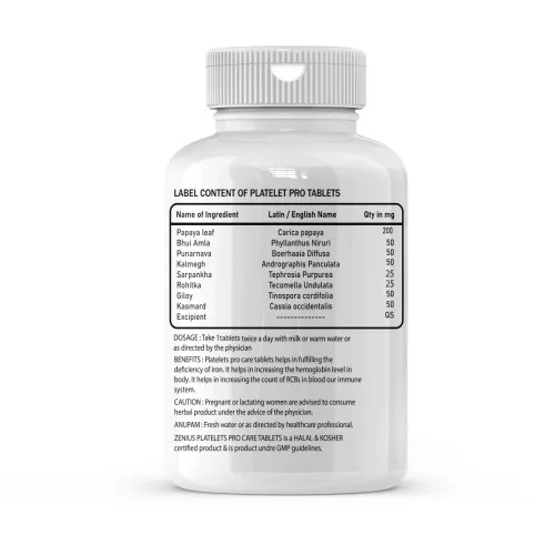 Zenius Platelets Pro  Tablets (60 Tablets)