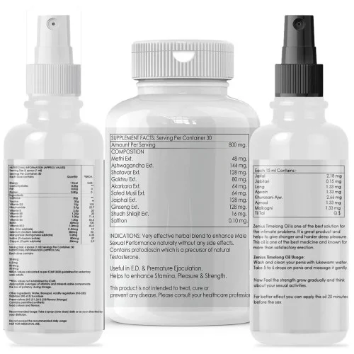 Zenius Time Long Spray + Time Long  Capsules + Time Long Oil (50ml Spray + 30cap + 50ml Oil) (1Pack)