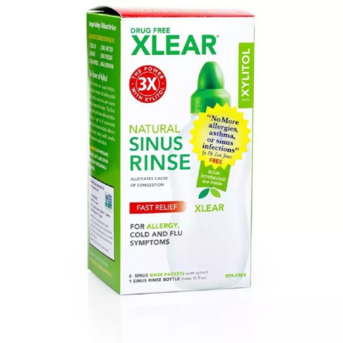 Xlear Xylitol Natural Sinus Rinse (50pcs 6g +1 Rinse Bottle (1Pack)