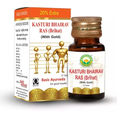 Basic Ayurveda Brihat Kasturi Bhairav Ras (12 Tablets)